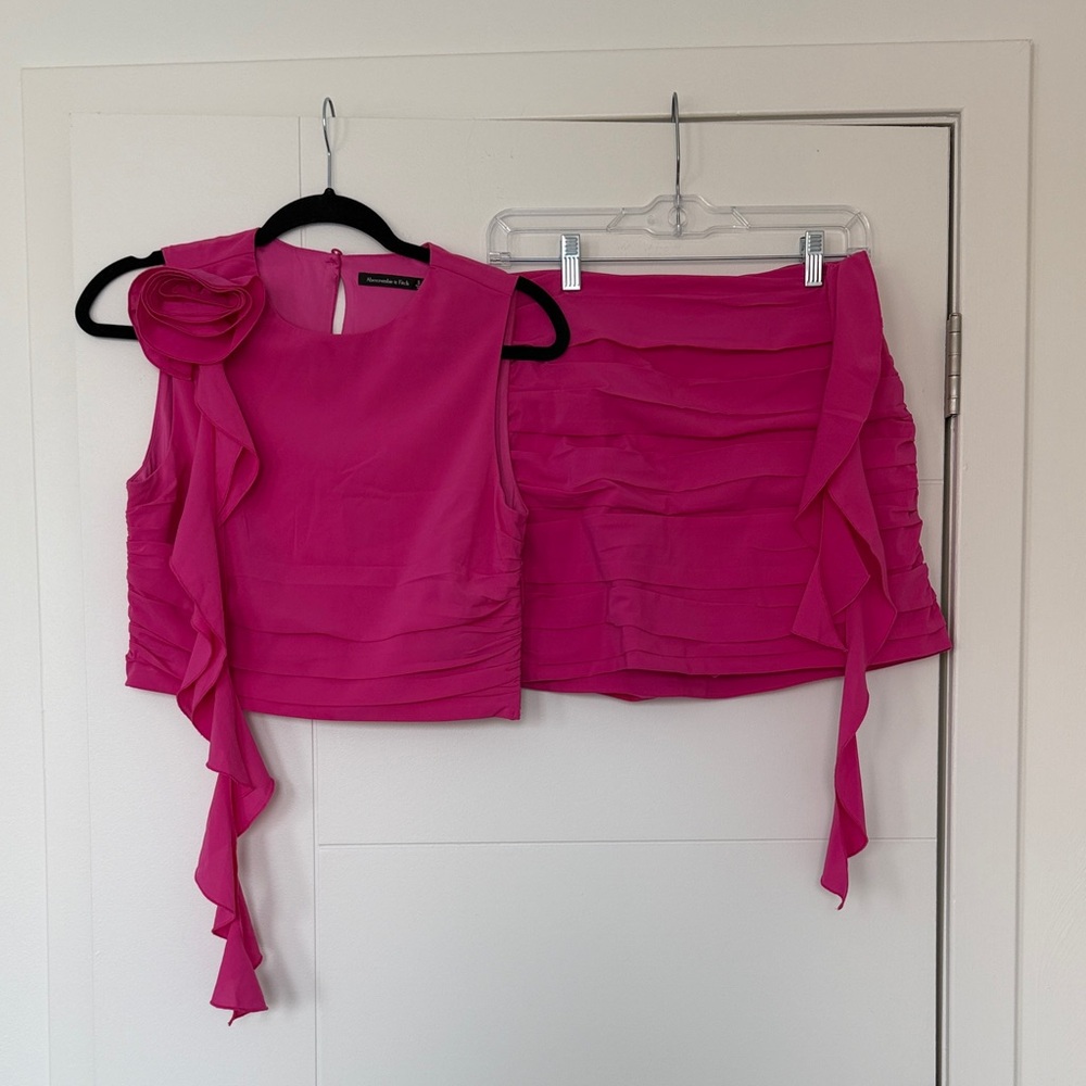 Pink Sleeveless Top and Skirt Set